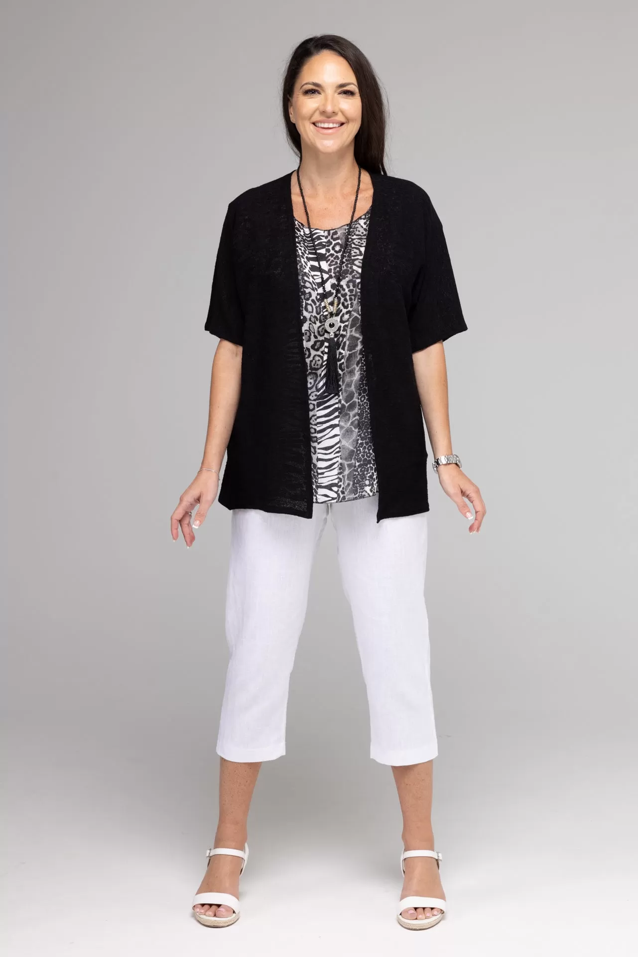 Black Haven Poly/Rayon Knit Short Sleeve Cardigan