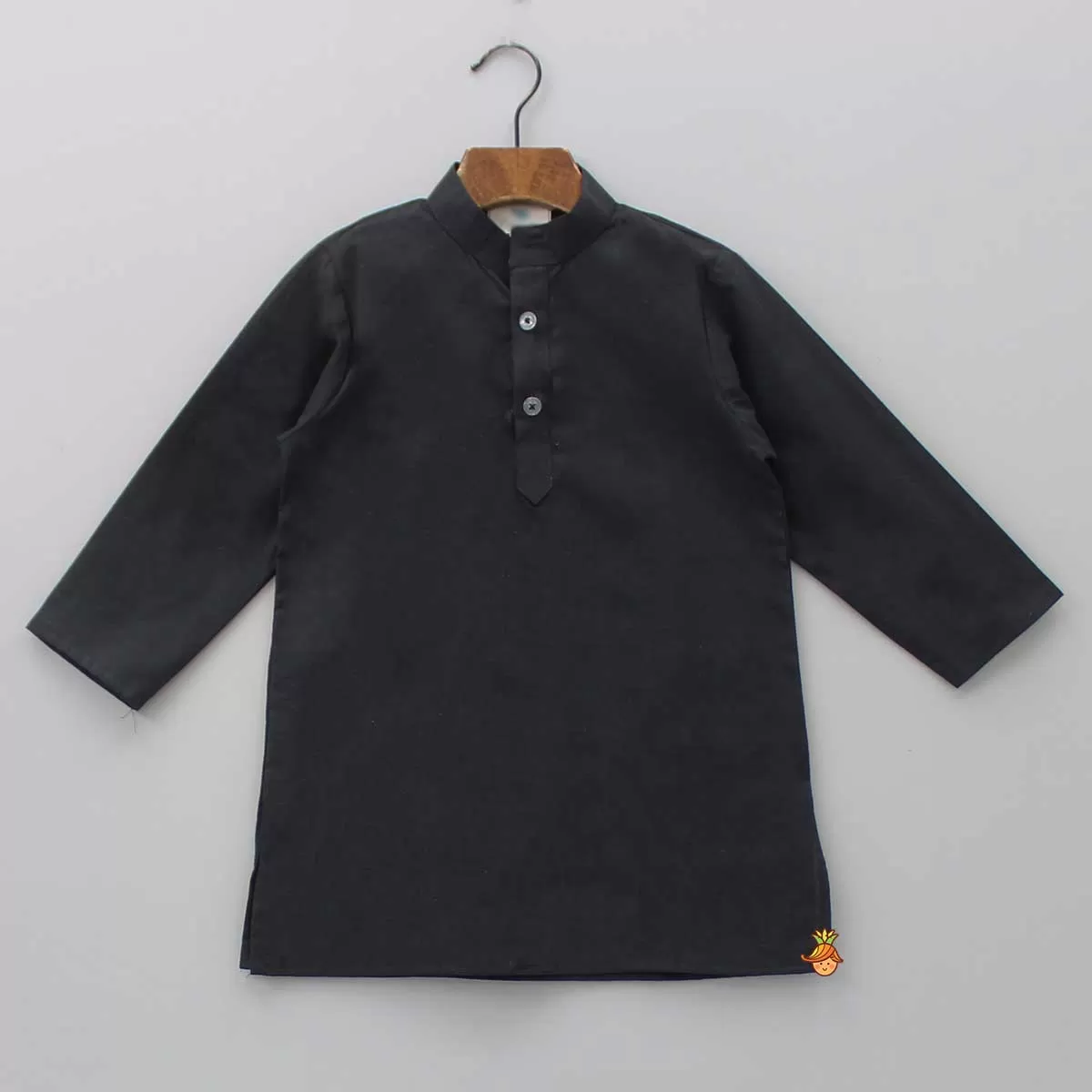 Black Kurta With Striped Pocket Detail Jacket And Churidar