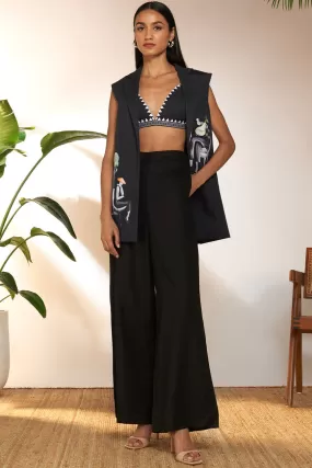 Black Tropicool Sleeveless Blazer With Bustier