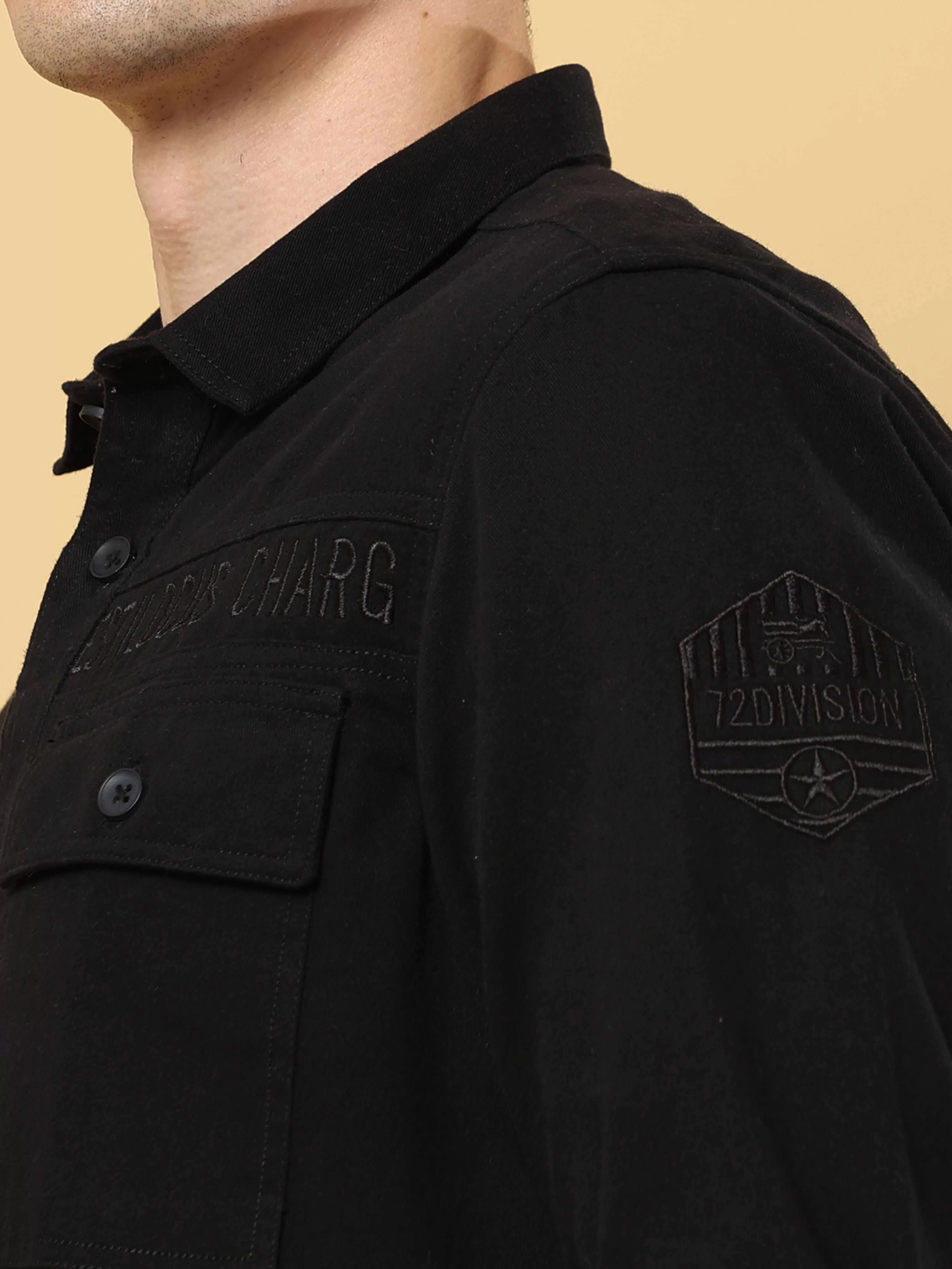 Black Twill Solid Cargo full sleeve Shirt