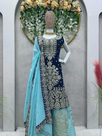 Blue Designer Georgette Sequence Work Salwar Suit Set