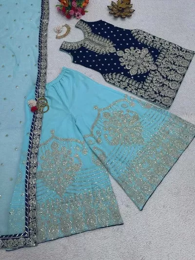 Blue Designer Georgette Sequence Work Salwar Suit Set