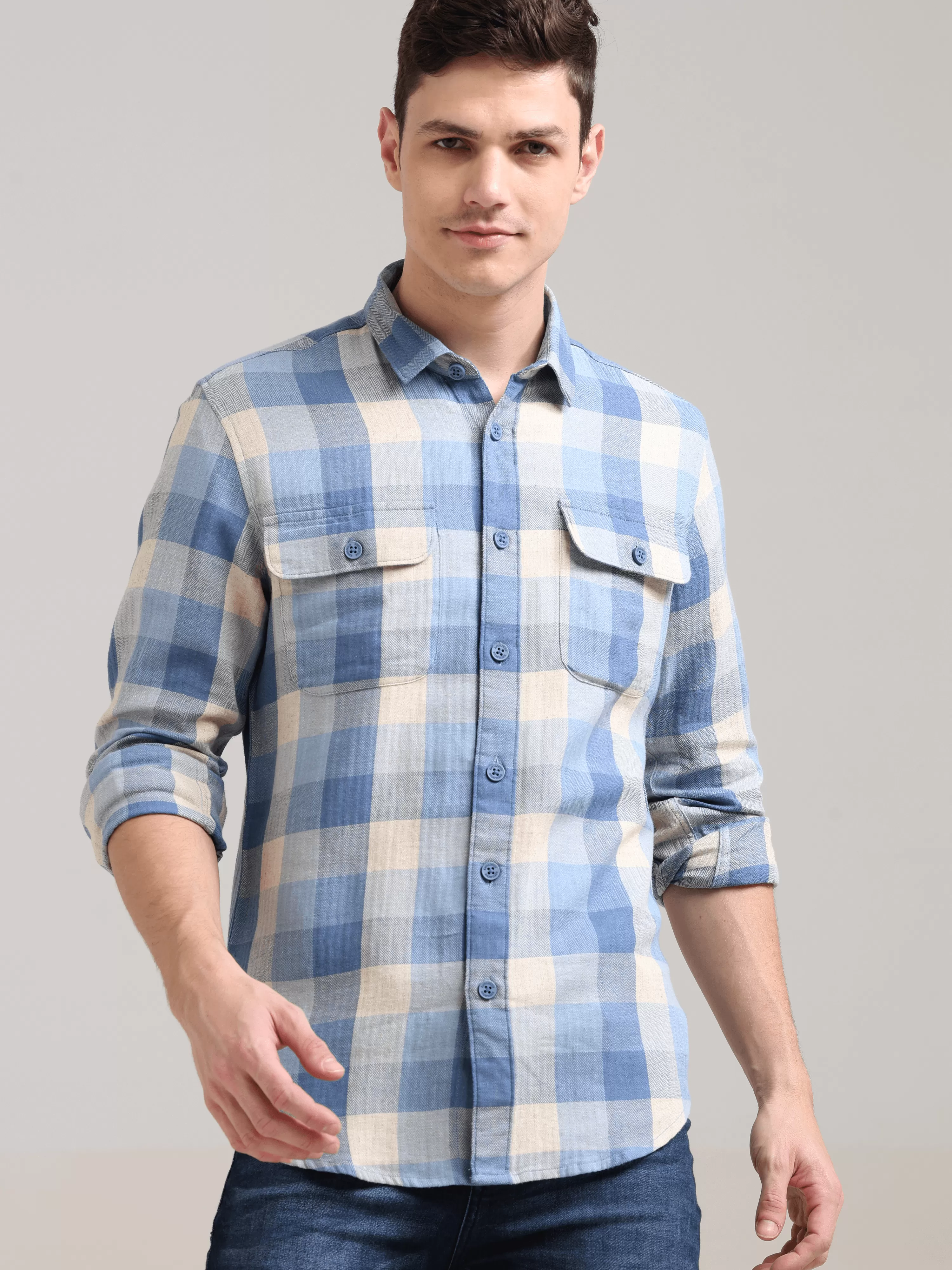 Blue Nova Cream Casual Check Shirt