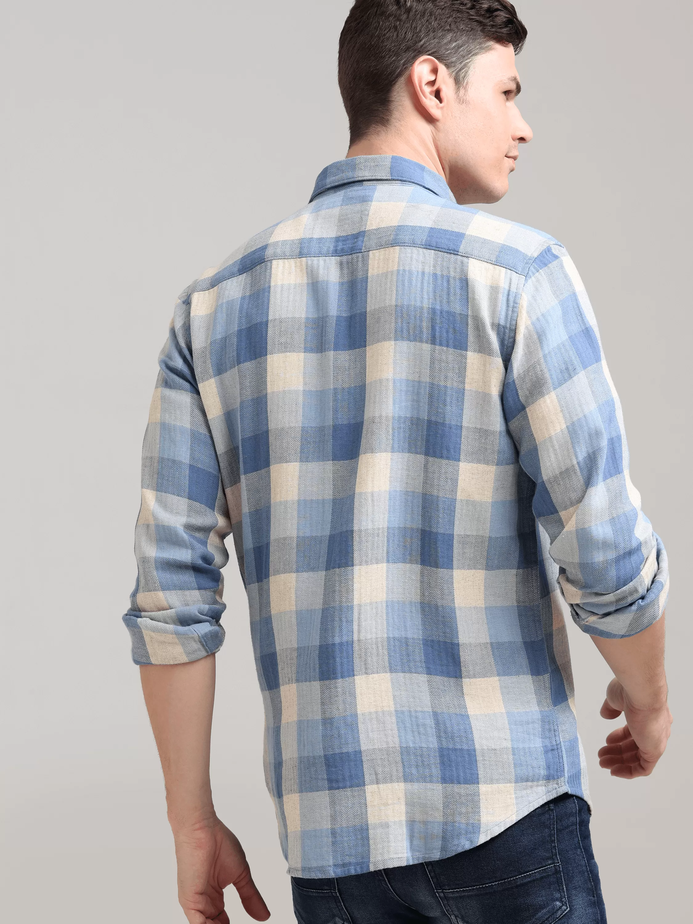 Blue Nova Cream Casual Check Shirt