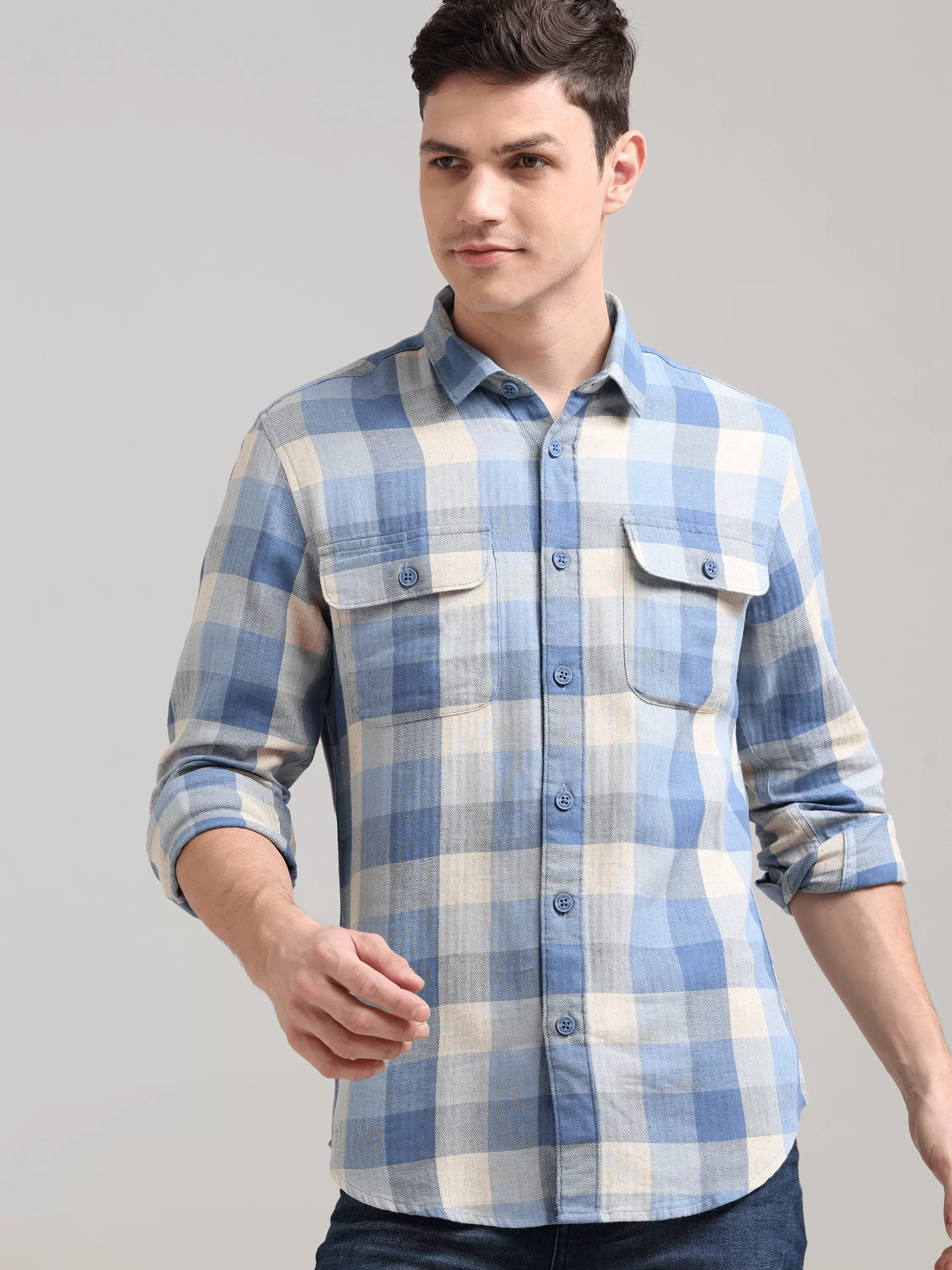 Blue Nova Cream Casual Check Shirt