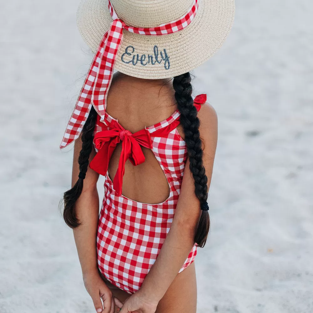 Bow Back Swimsuit - Red Gingham