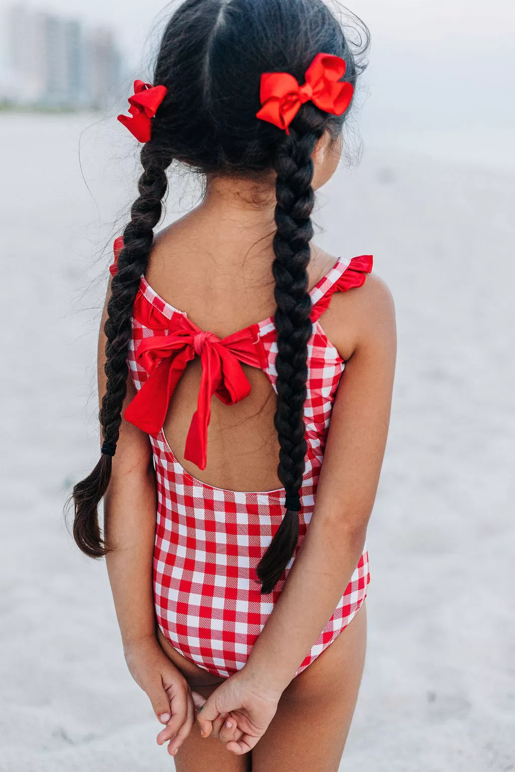 Bow Back Swimsuit - Red Gingham