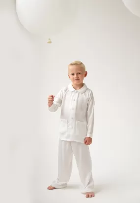 Boys All White Pearl Pyjamas - Long sleeve and Leg