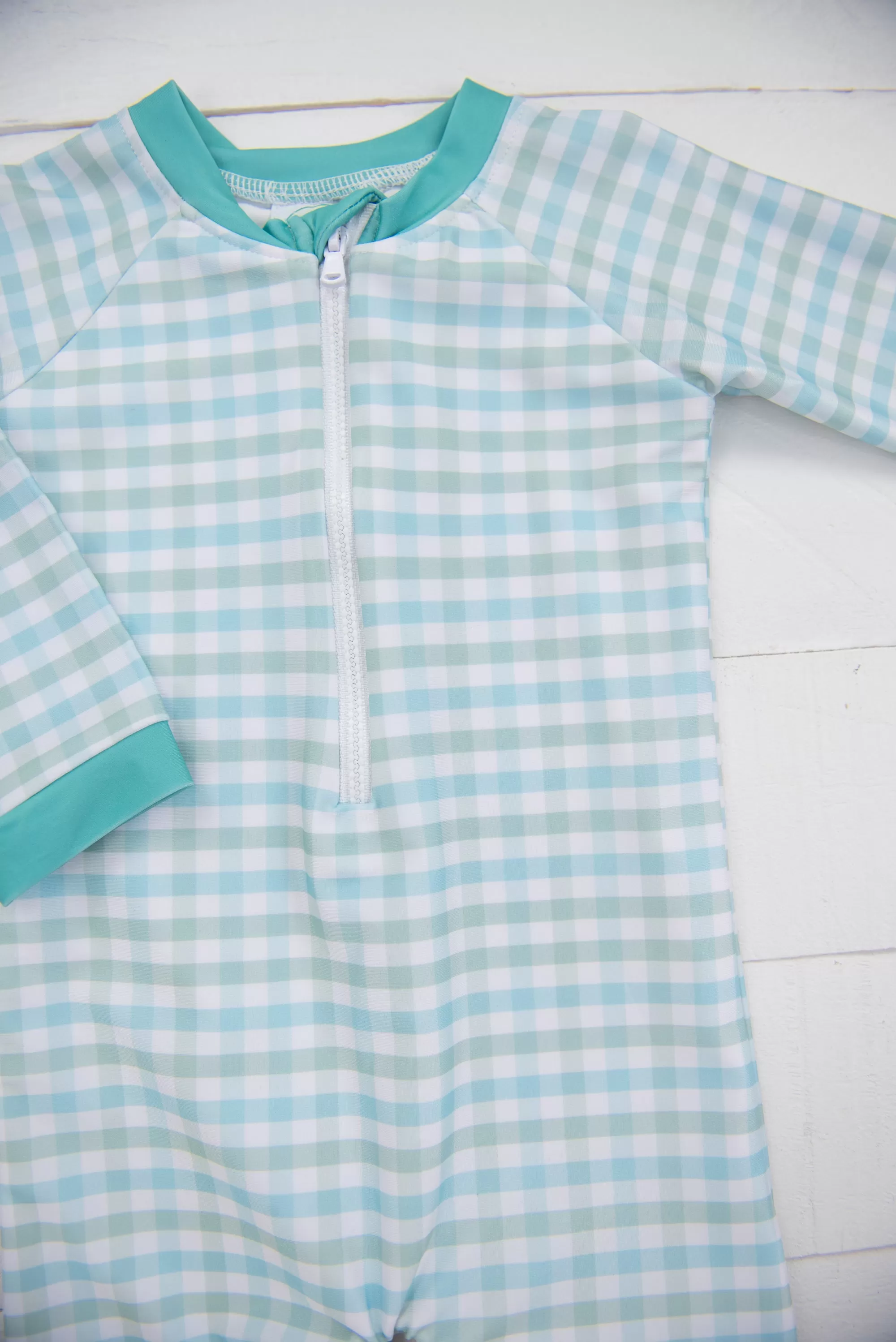 Boys Aqua Check Rashguard Suit