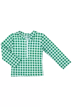 Boys Green Gingham Rashguard Swim Shirt