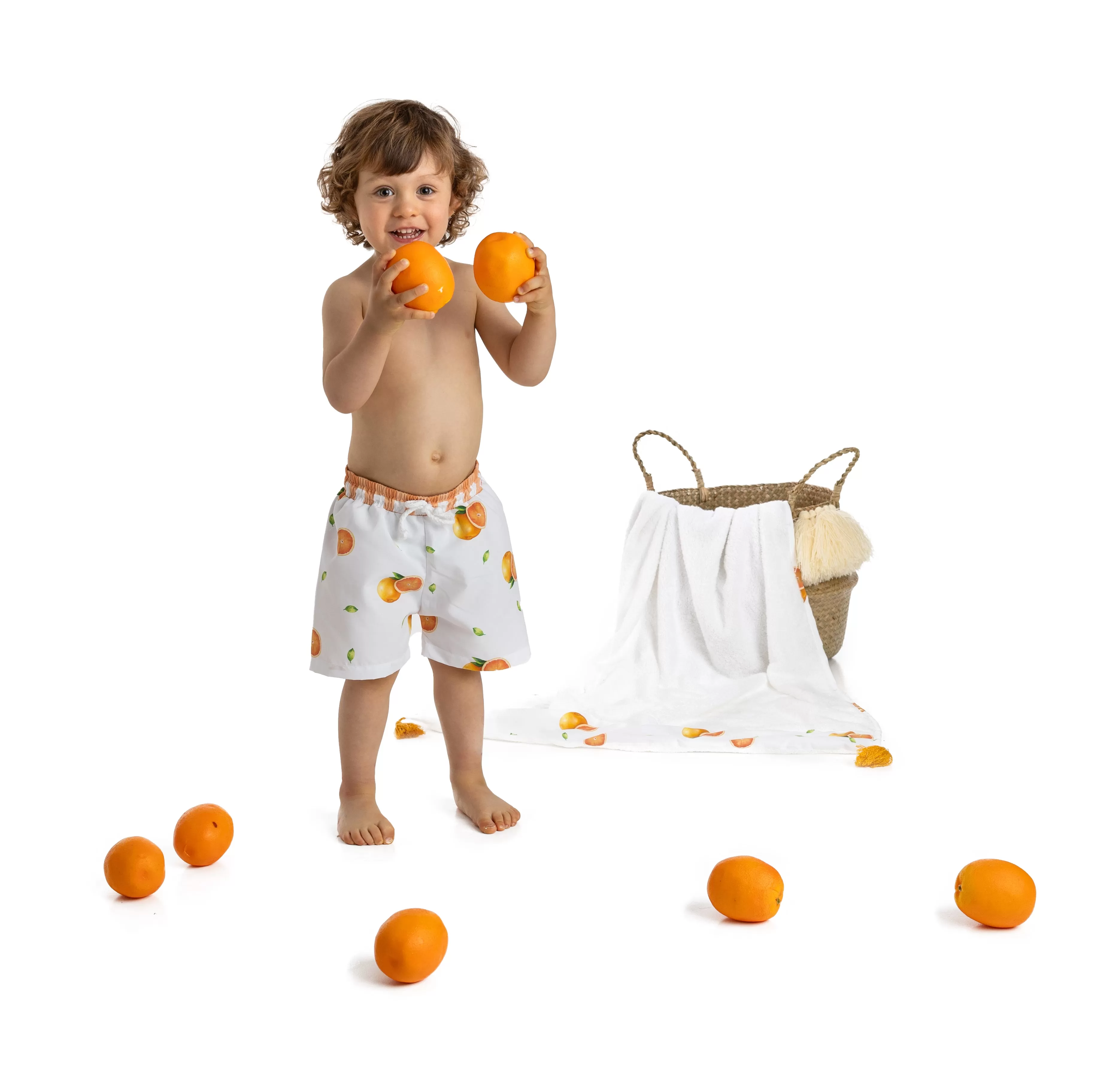 Boys Meia Pata Orange Print Swimshorts