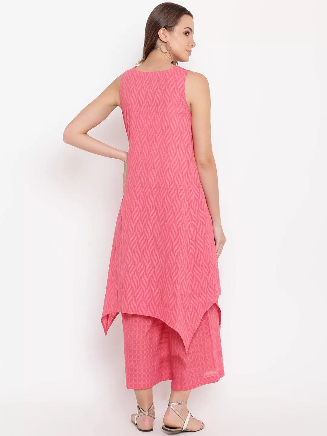 Brick Pink Asymmetric Kurta-Palazzo