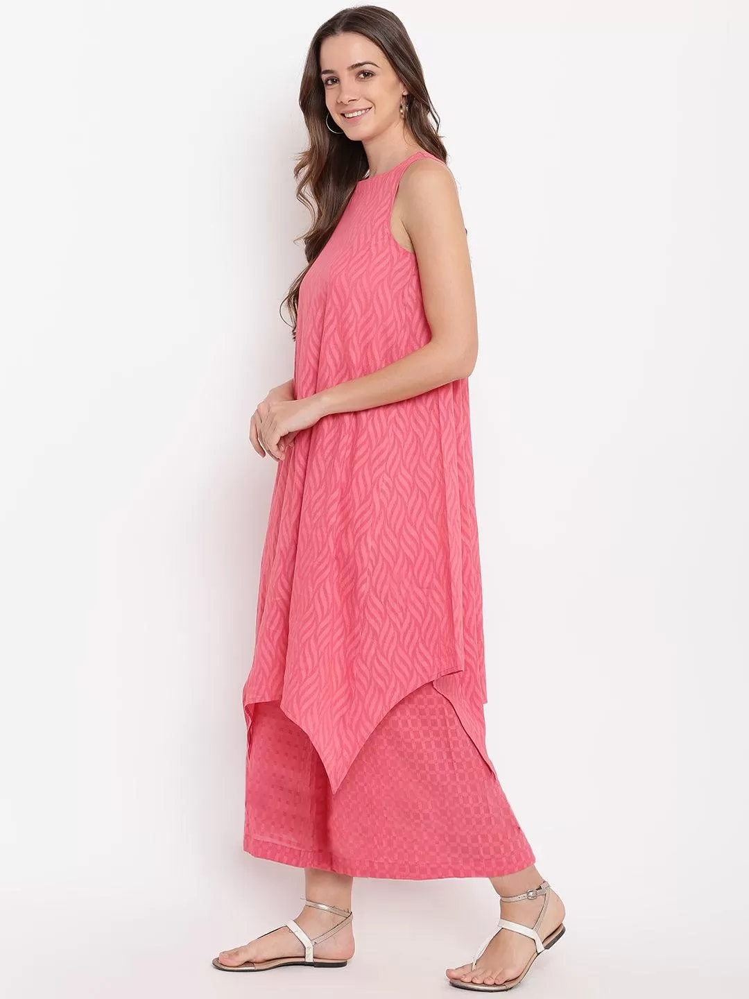 Brick Pink Asymmetric Kurta-Palazzo