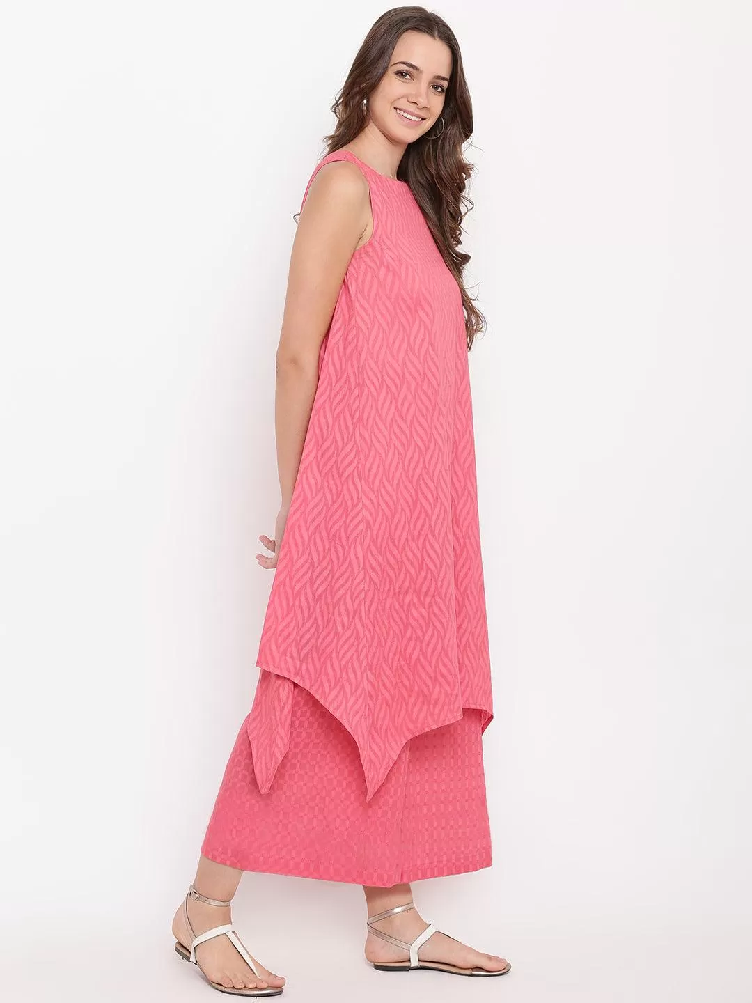 Brick Pink Asymmetric Kurta-Palazzo