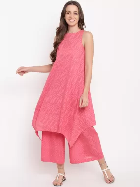 Brick Pink Asymmetric Kurta-Palazzo