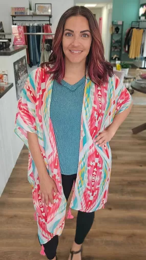 Bright Aztec Print Kimono