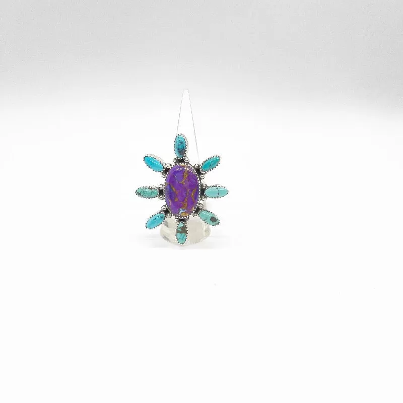 Bursting Purple Turquoise Sun Ring