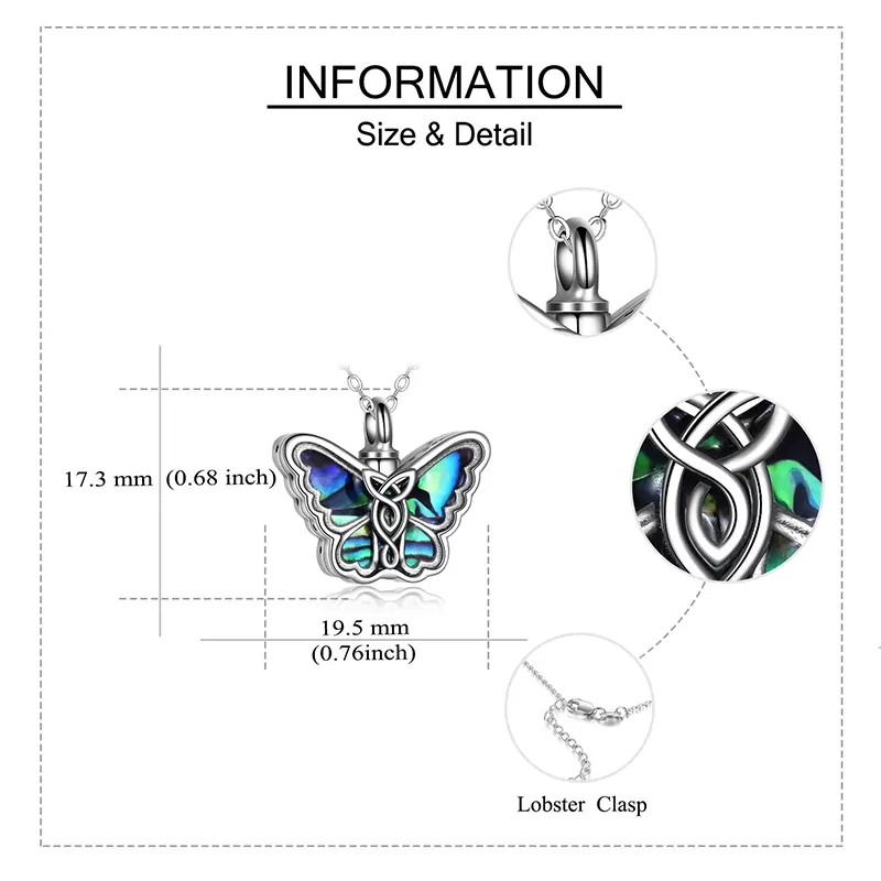 Butterfly Urn Necklace for Ashes 925 Sterling Silver Celtic Knot Keepsake Necklace for Women Jewelry Abalone Shell