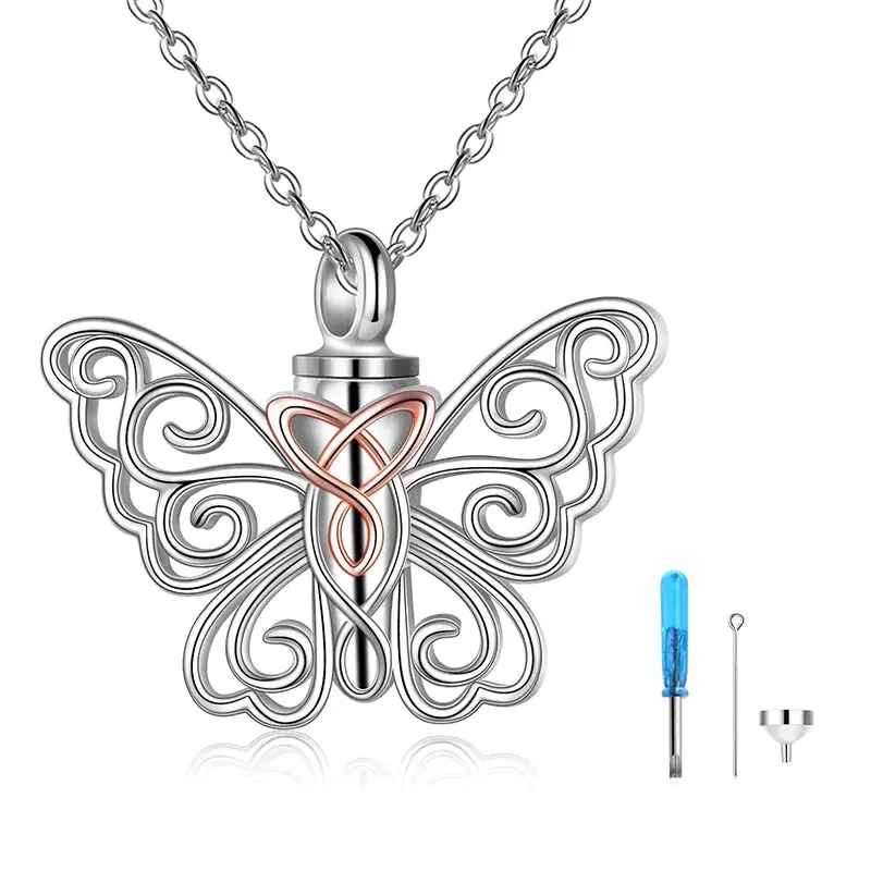 Butterfly Urn Necklace for Ashes 925 Sterling Silver Celtic Knot Keepsake Necklace for Women Jewelry Abalone Shell