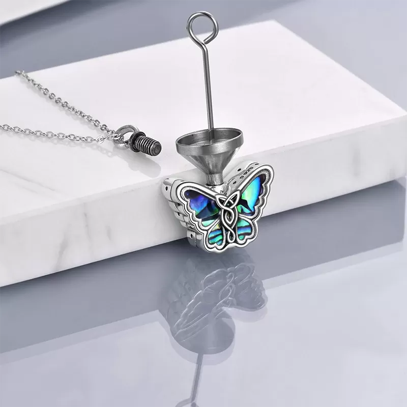 Butterfly Urn Necklace for Ashes 925 Sterling Silver Celtic Knot Keepsake Necklace for Women Jewelry Abalone Shell