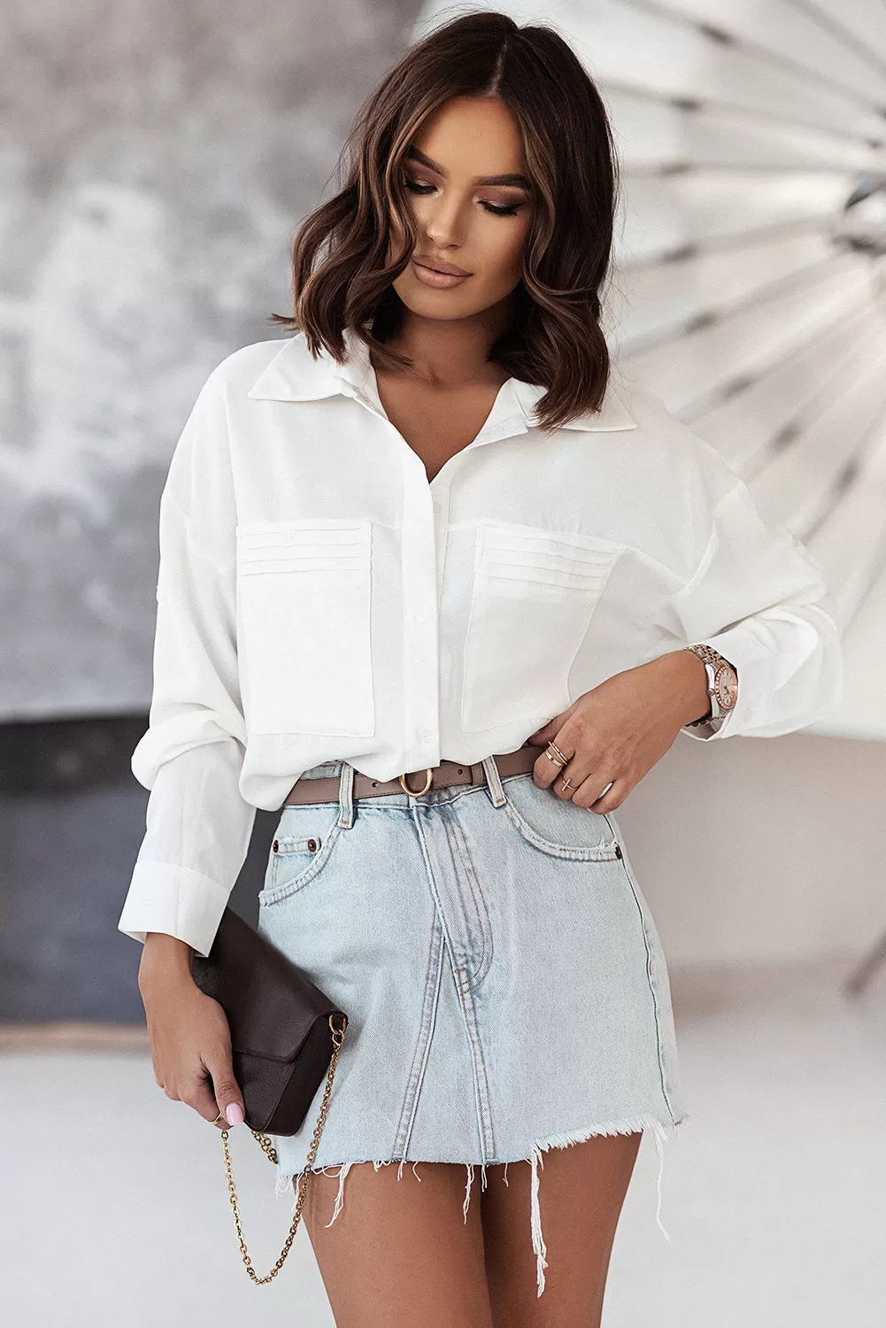 Button-Up Roll-Tab Sleeve Shirt