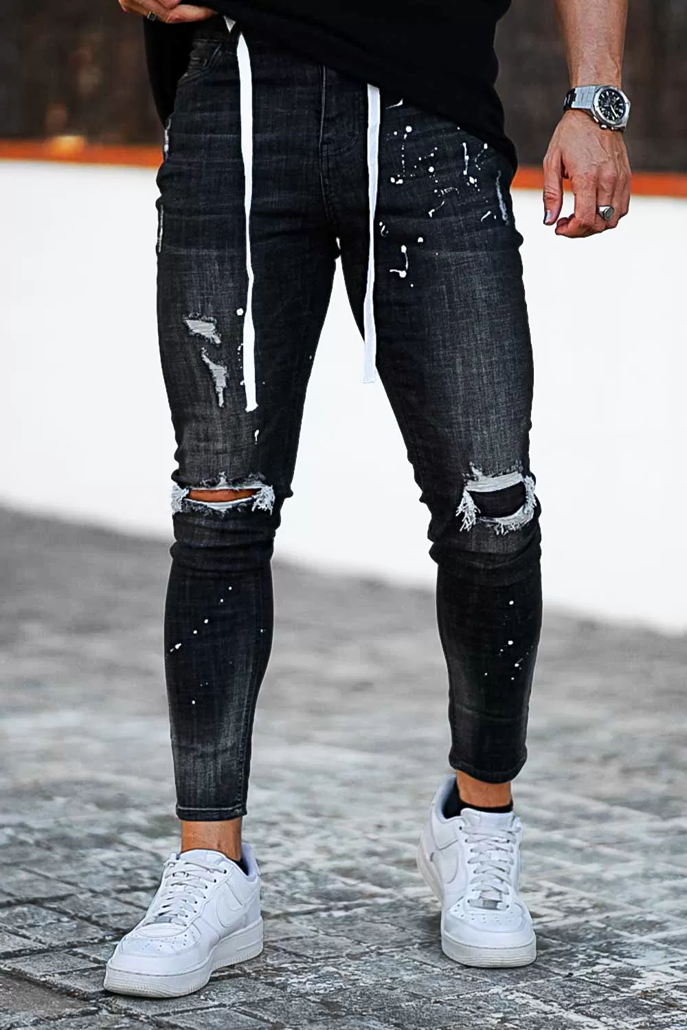 Buy $80 Free Shipping Men's Relaxed Skinny Jean - Black & Ripped