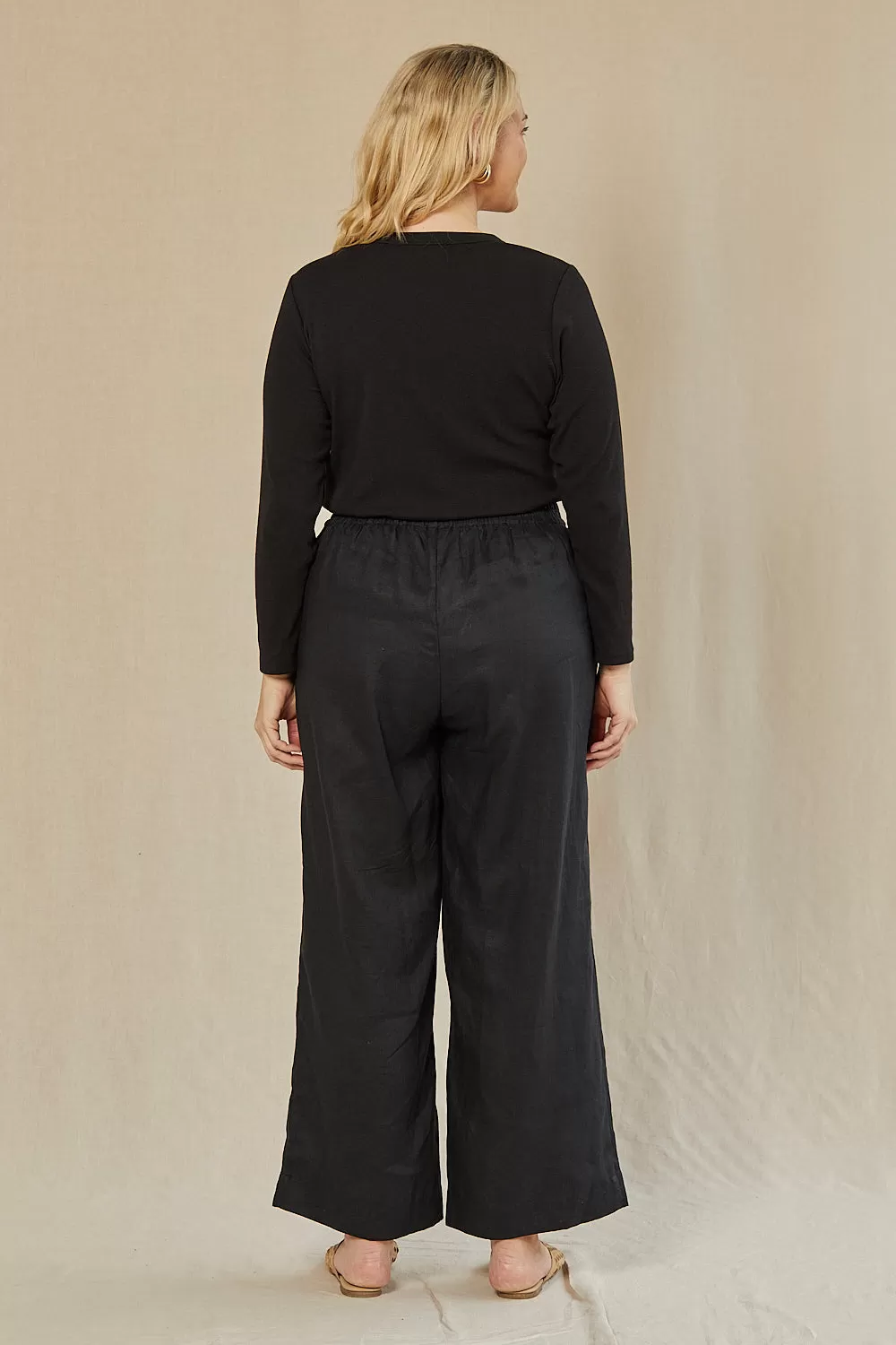 Camille Linen Wide Leg Pant in Black