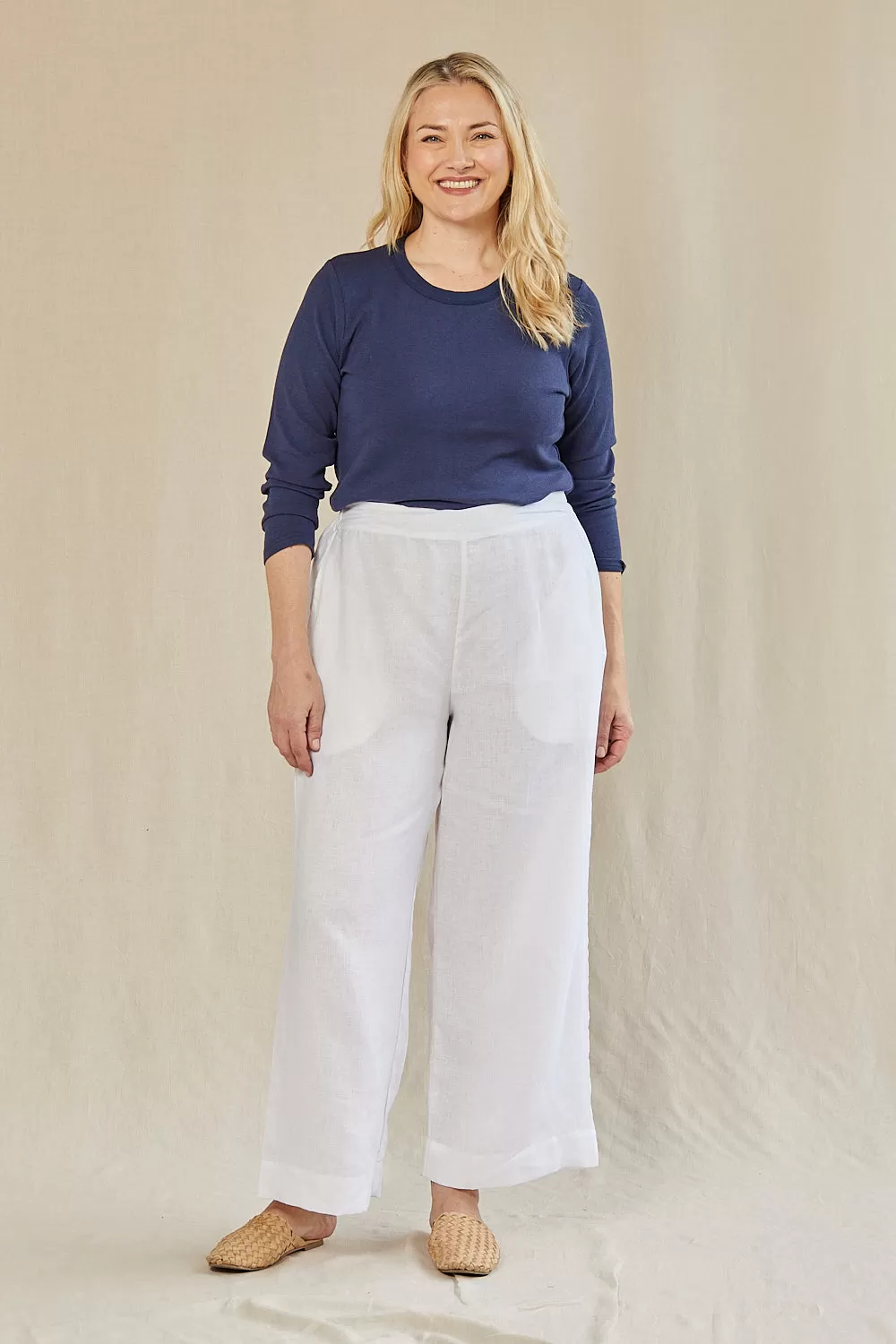 Camille Linen Wide Leg Pant in White