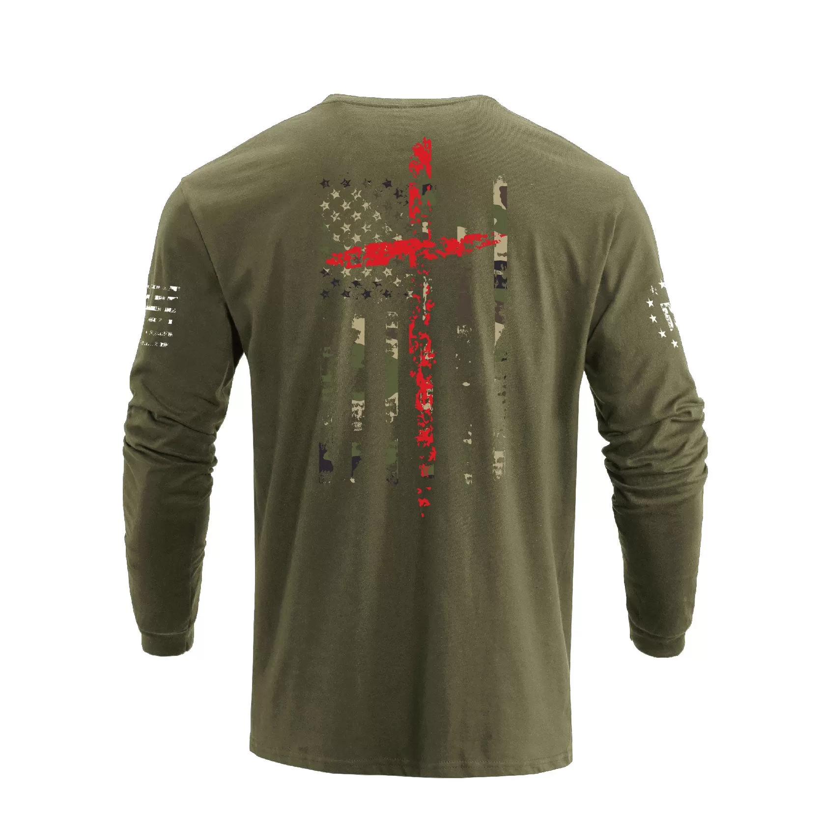 CAMO USA FLAG CROSS GRAPHIC LONG SLEEVE T-SHIRT