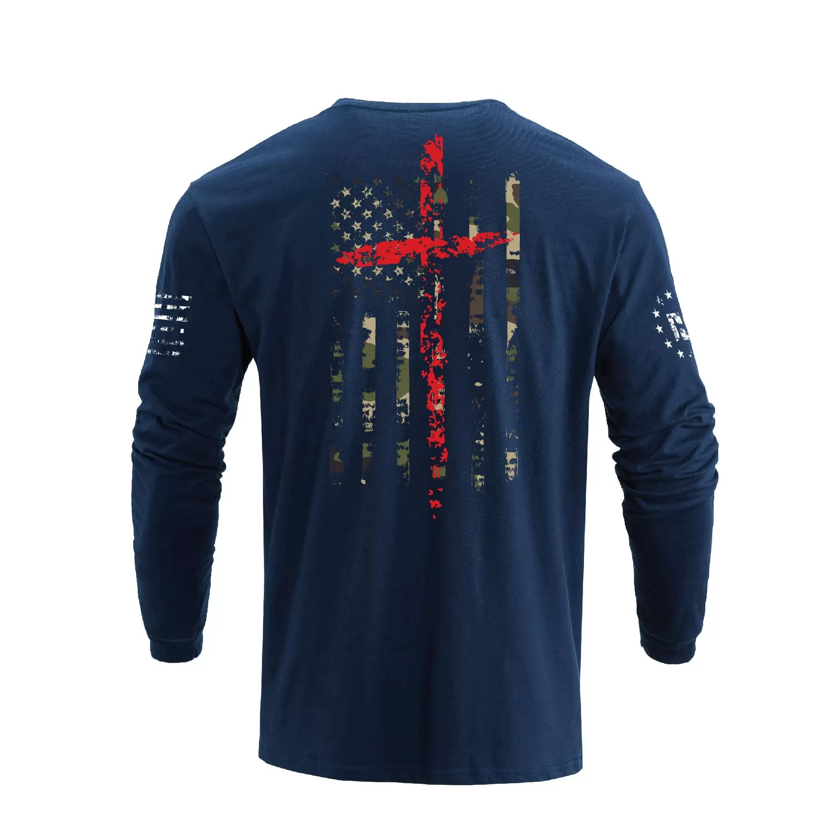 CAMO USA FLAG CROSS GRAPHIC LONG SLEEVE T-SHIRT