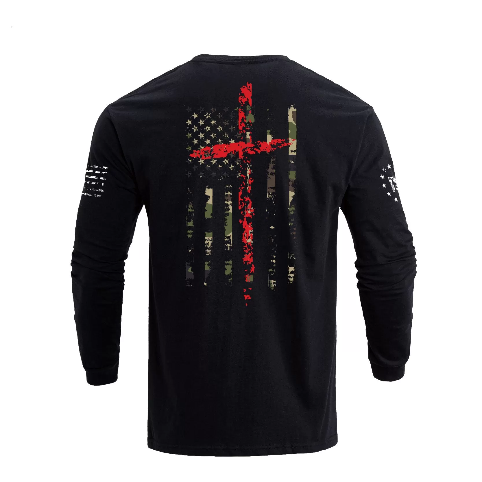 CAMO USA FLAG CROSS GRAPHIC LONG SLEEVE T-SHIRT