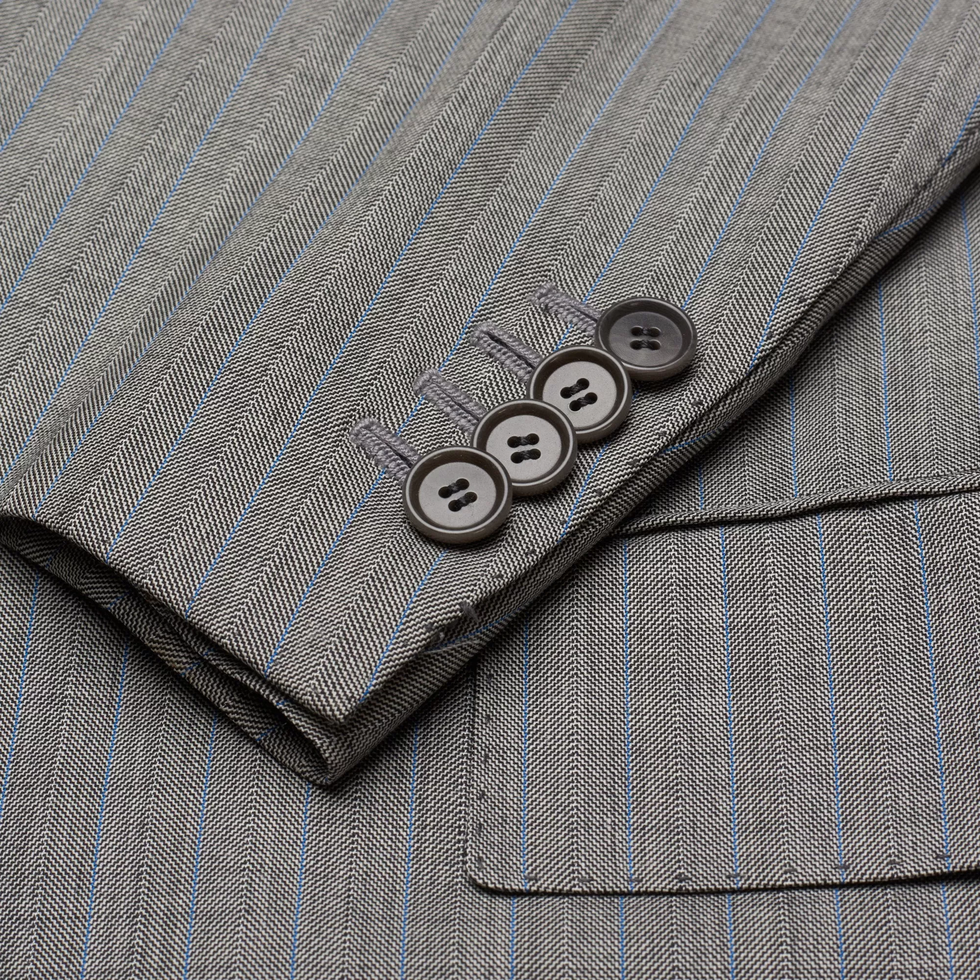 CESARE ATTOLINI Gray Herringbone Striped Wool Super 140's Suit EU 52 US 42