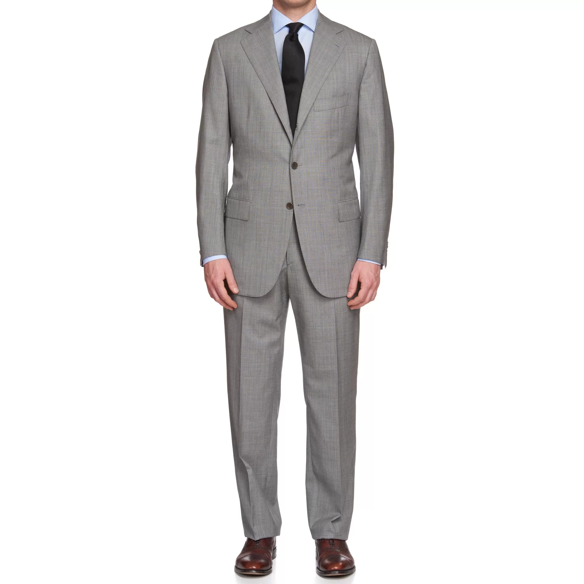 CESARE ATTOLINI Gray Herringbone Striped Wool Super 140's Suit EU 52 US 42