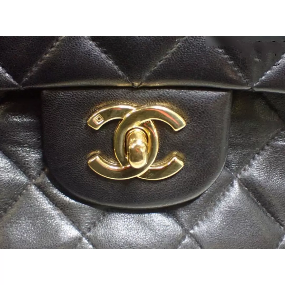 CHANEL Matelasse 25 W Chain Shoulder W Flap Ram Black 3rd Series Sticker