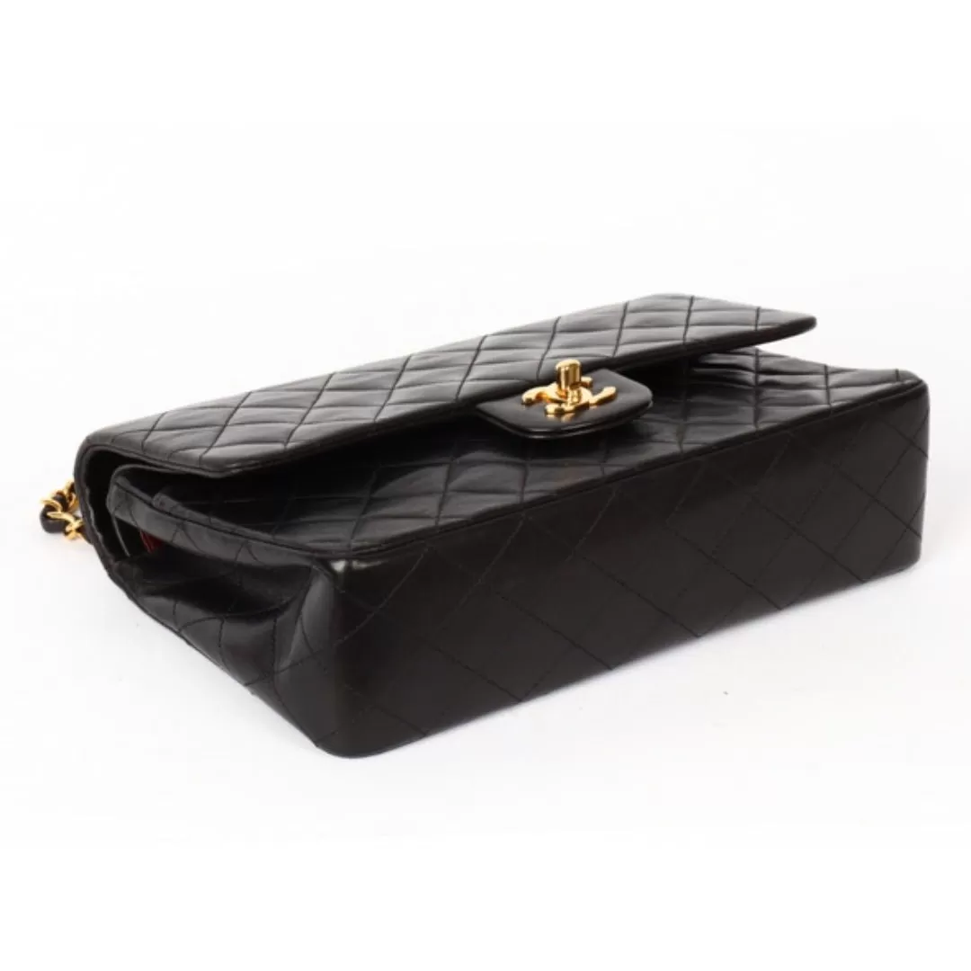 CHANEL Matelasse 25 W Chain Shoulder W Flap Ram Black 3rd Series Sticker