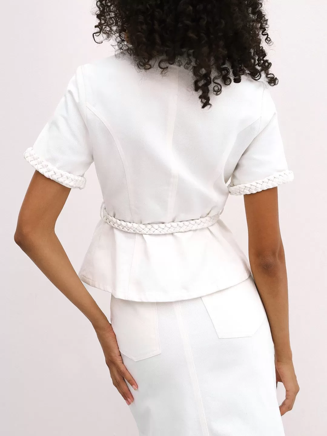 Charlie Denim Braided Trim Top | White