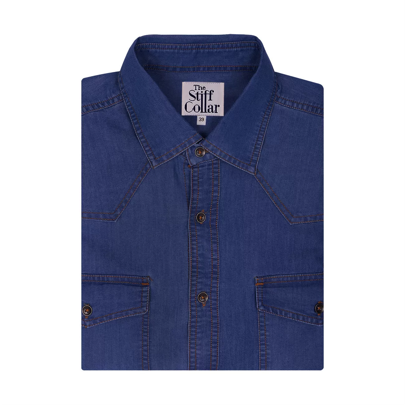 Classic Blue Indigo Washed Denim Shirt