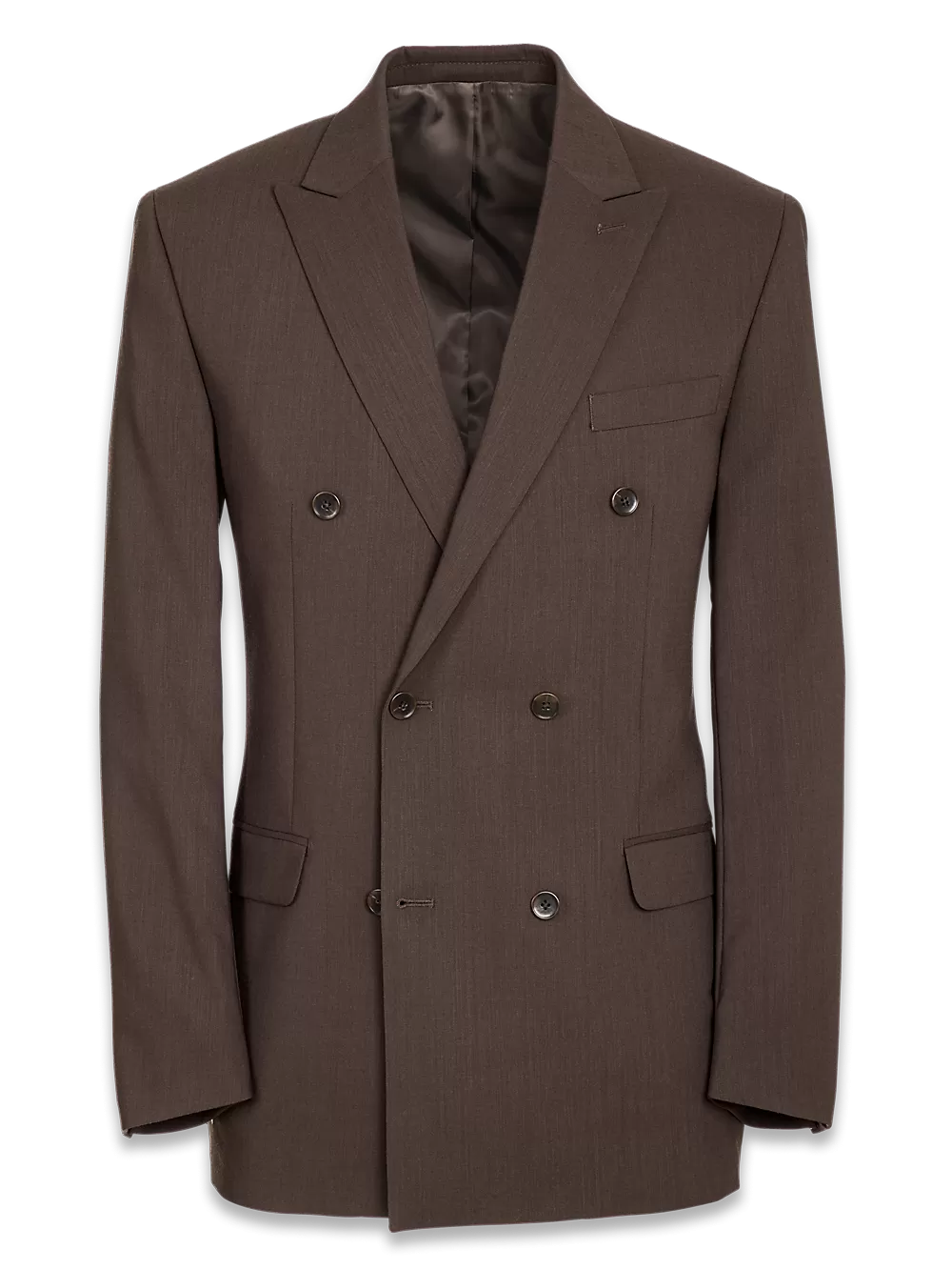 Classic Fit Essential Wool Double Breasted Peak Lapel Suit Jacket - Brown