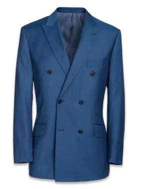 Classic Fit Sharkskin Double Breasted Peak Lapel Suit Jacket - Slate Blue