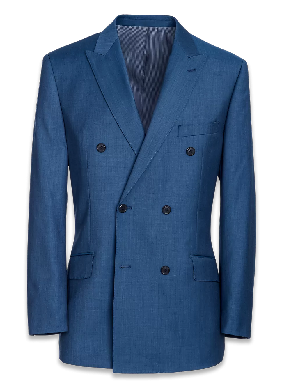 Classic Fit Sharkskin Double Breasted Peak Lapel Suit Jacket - Slate Blue