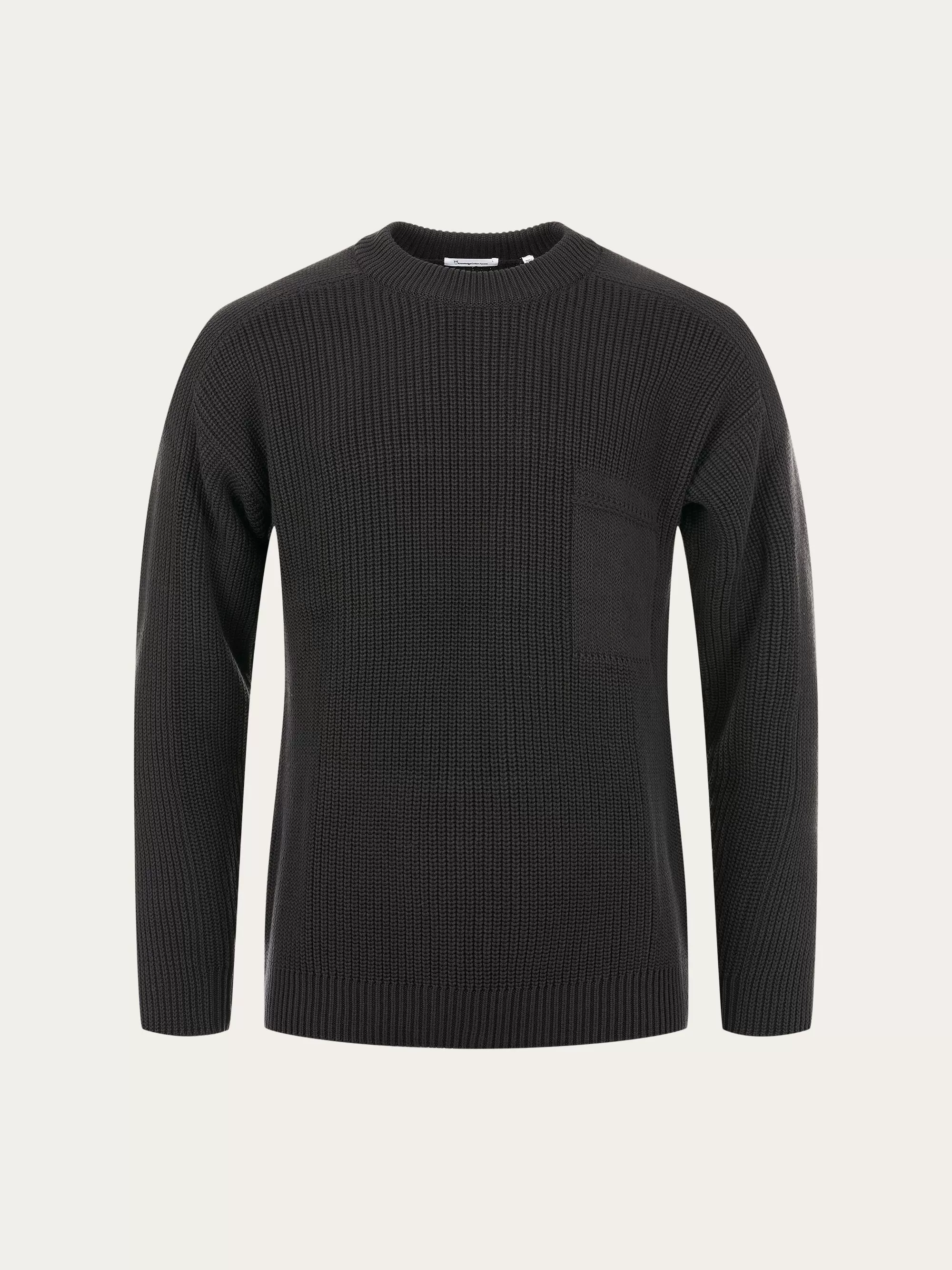 Classic rib structure mock neck with fake pocket knit - Black Jet