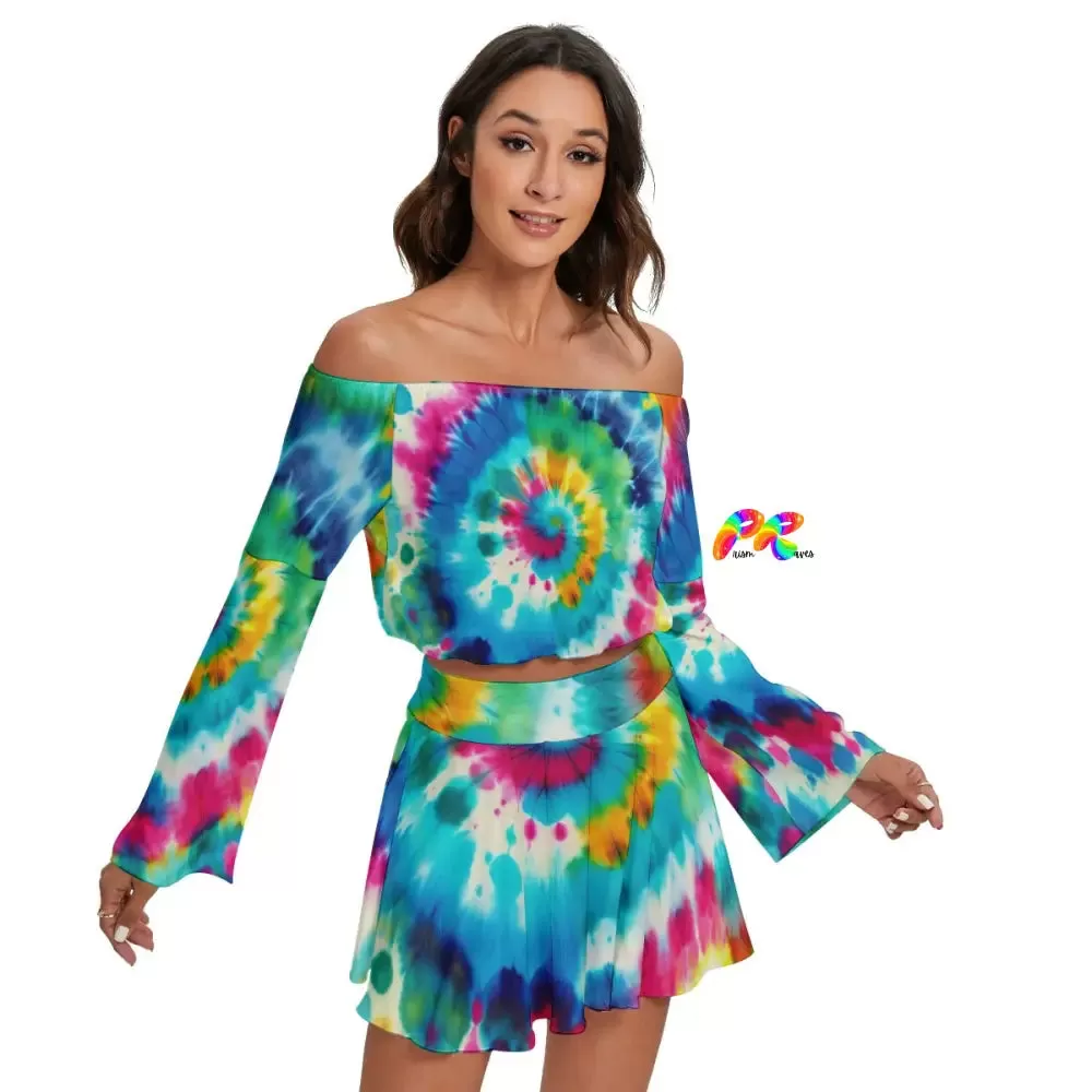 Color Swirl Tie Dye Off The Shoulder Skirt Set