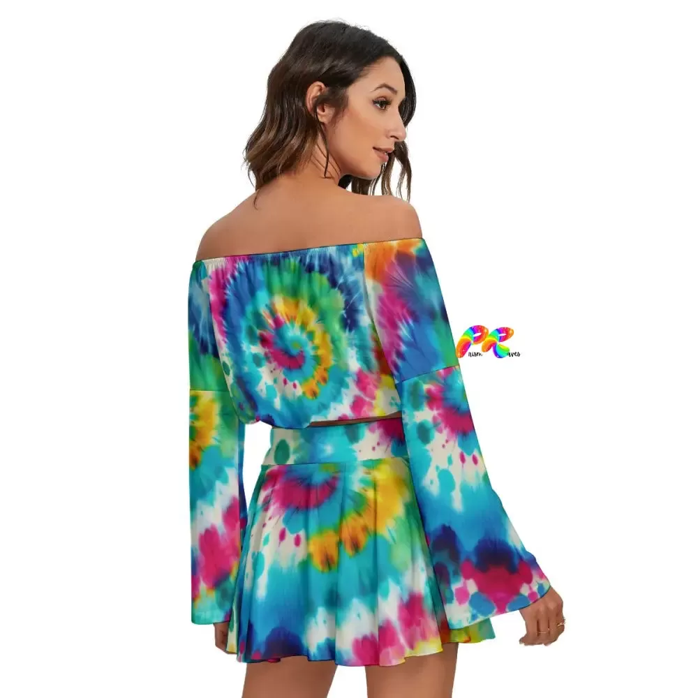 Color Swirl Tie Dye Off The Shoulder Skirt Set