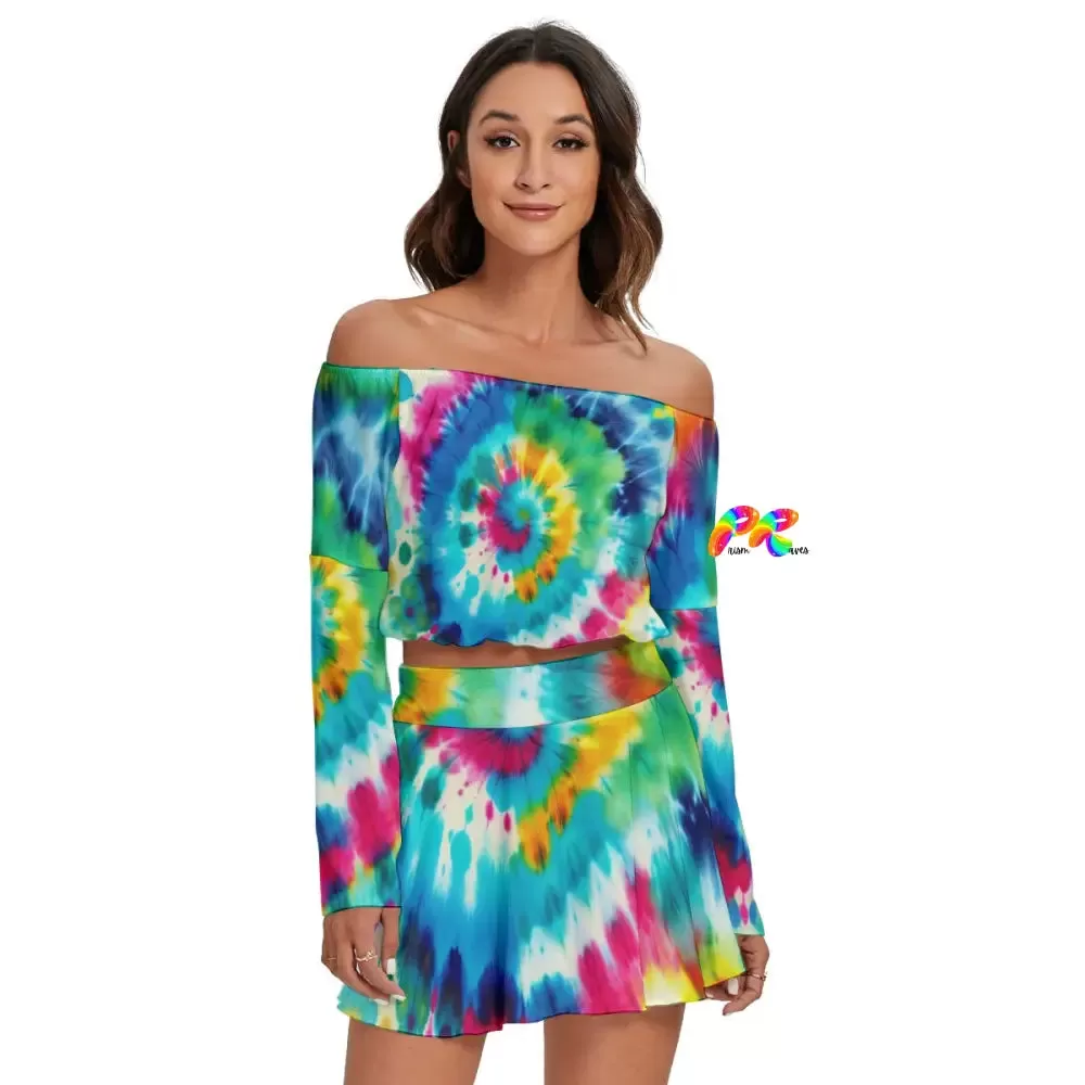 Color Swirl Tie Dye Off The Shoulder Skirt Set