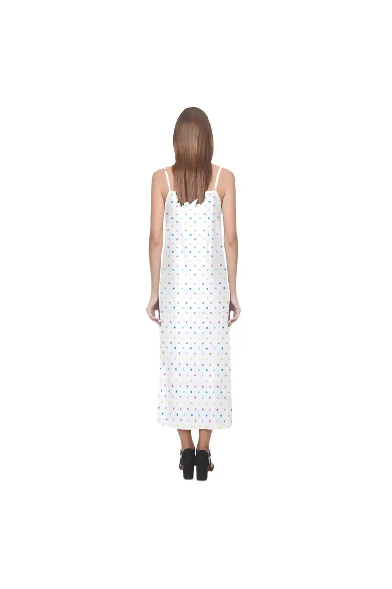 Colorful Polka Dot V-Neck Open Fork Long Dress(Model D18)