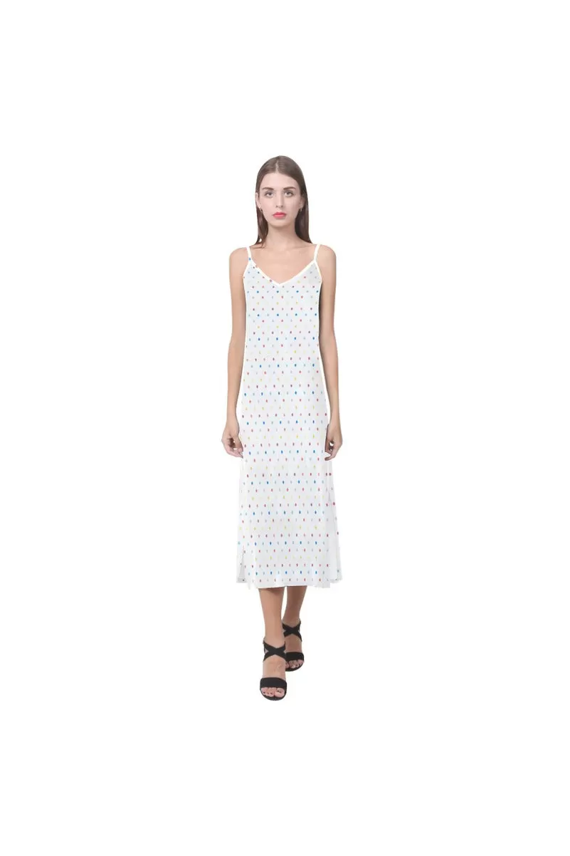 Colorful Polka Dot V-Neck Open Fork Long Dress(Model D18)