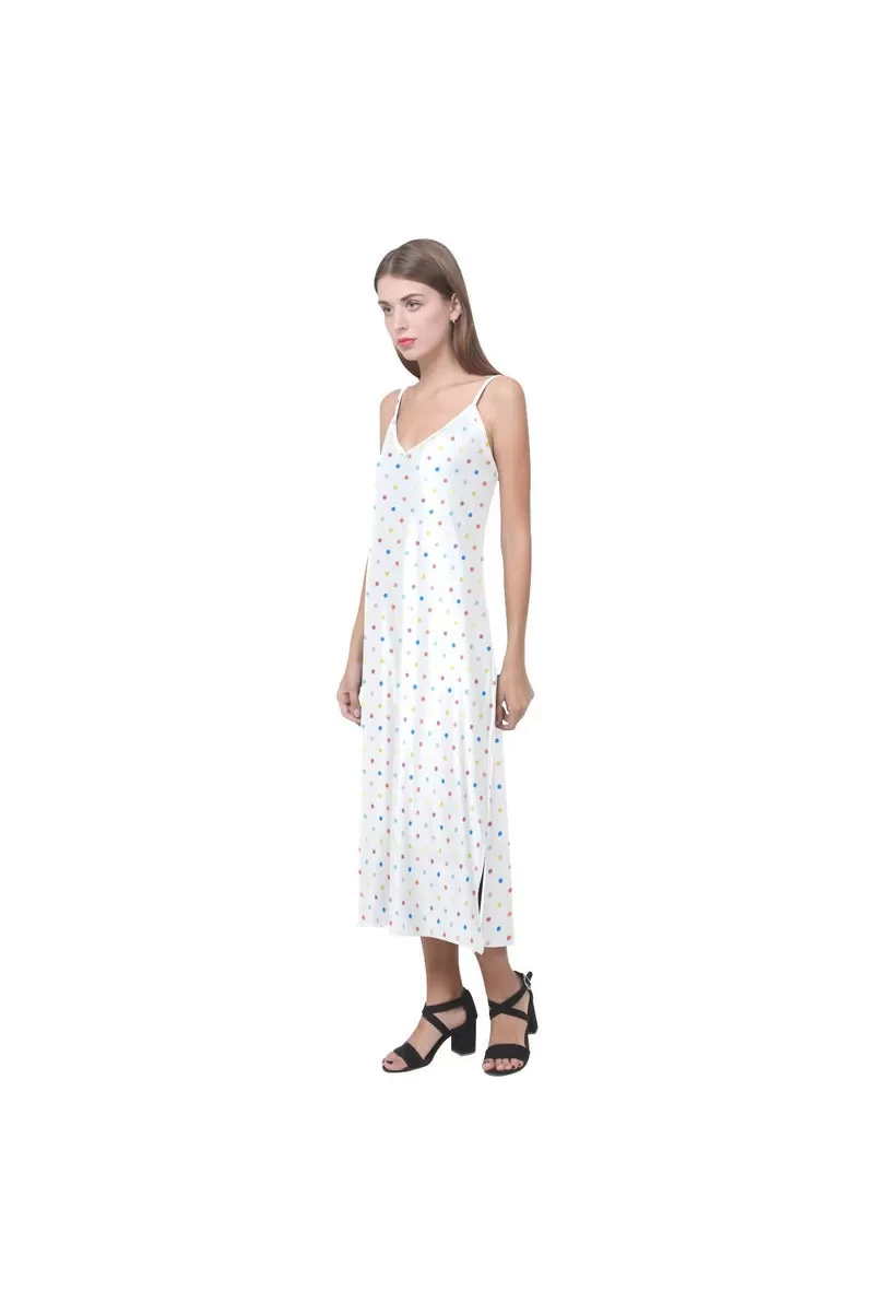 Colorful Polka Dot V-Neck Open Fork Long Dress(Model D18)