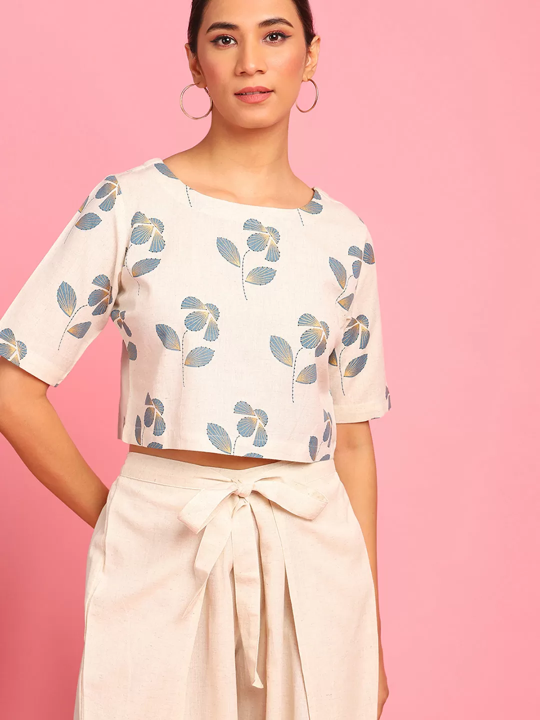 Cream Cotton Flex Floral Print Co ord set