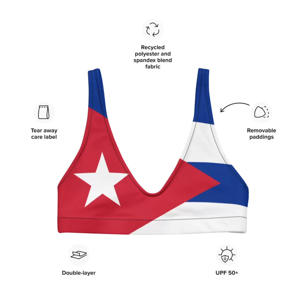 Cuba Flag Print Bikini Top / Recycled Padded Bikini Top