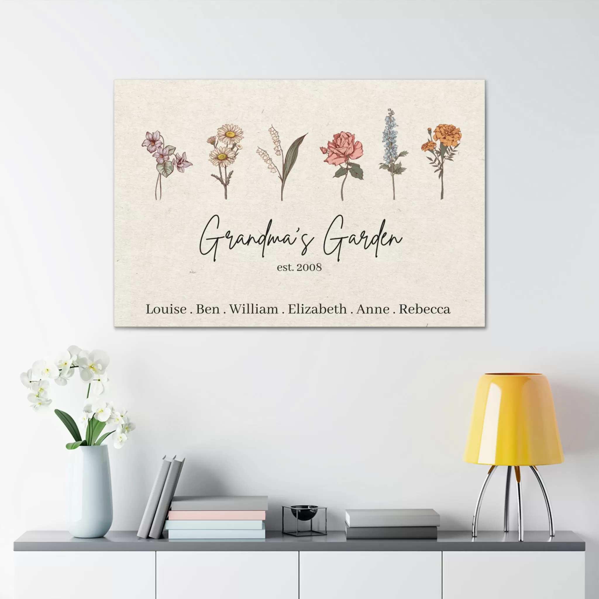 Custom Birth Flower Canvas Gallery Wrap